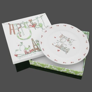 Tracey Russell Happy Anniversary Personalisable Plate & Pen Gift Set