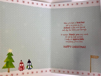 To My Teacher Happy Christmas School Thank you Appreciate Card..