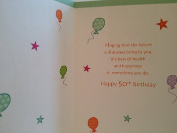 Age 50 Birthday Card Multicoloured Gifts & Balloon 7" x 5" Birthday Card