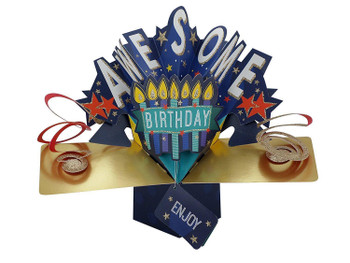 Second Nature Pop Ups Birthday Pop Up Card with "Awesome Birthday" Lettering and Candles