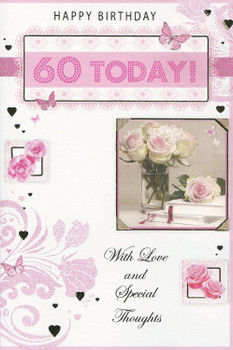 Happy Birthday 60th Flower Design Greeting Card