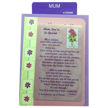 Mum, You`re So Special...Wallet Card (Sentimental Keepsake Wallet / Purse Card)