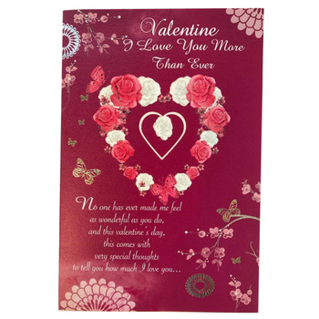 I Love you More than Ever Sentimental Verse Rose Heart Valentine's Day Card