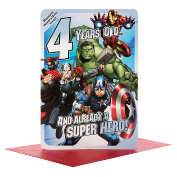 Marvel Avengers 4th Birthday Card with Memory Game