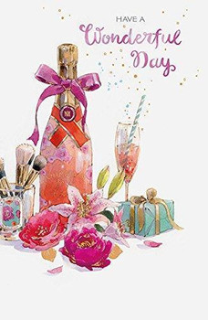 Pink Champagne Birthday Greeting Card Wonderful Day