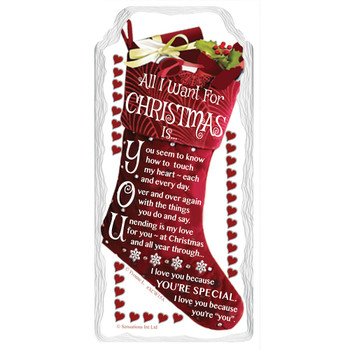 All I Want for Christmas Stocking Design Hanging Plaque