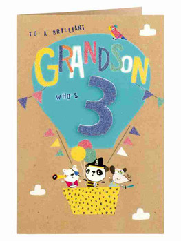 3D Hot Air Balloon Grandson 3rd Birthday Card Age 3 Today