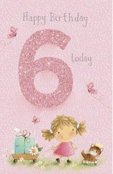 Girls 6th Birthday Card Pink Flitter Finish Kitten and Gifts from The Thinking of You Range