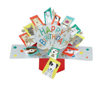 Second Nature Pop Ups Birthday Pop Up Card with "Happy Birthday" Lettering and Dogs