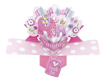 Second Nature Pop Ups "Elephants" New Baby Girl Card with Pink Lettering