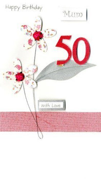 Mum 50th Special Age 50 Birthday Greeting Card Hand-Finished Champagne Cards