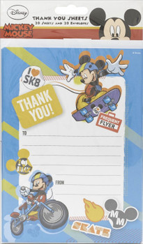 MICKEY MOUSE PACK OF 20 THANK YOU SHEETS DISNEY CHILD CHARACTER BOY'S NEW GIFT