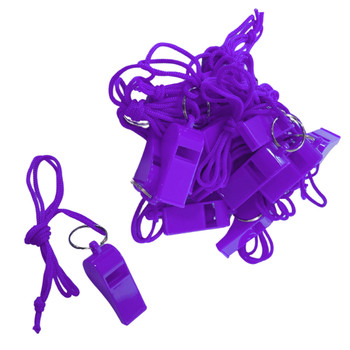 Bag of 100 Purple Plastic Whistles with Lanyard Neck Cord Bag of 100 Purple Plastic Whistles with Lanyard Neck Cord