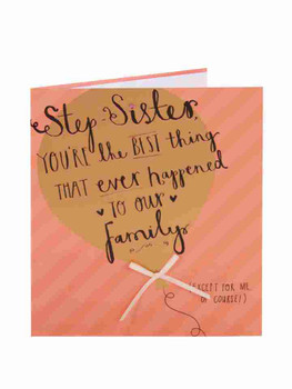 Birthday Balloon Ribbon & DiamantÃ© - Step-Sister Greeting Card