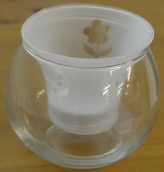 Hestia Frosted Glass 9cm T-Lite Holder With Flower Design