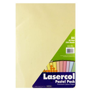 Pack of 250 Sheets A4 Assorted Pastel Coloured 80gsm Paper by Lasercol