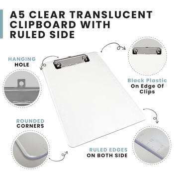 A5 Clear Translucent Clipboard - with Ruled Side