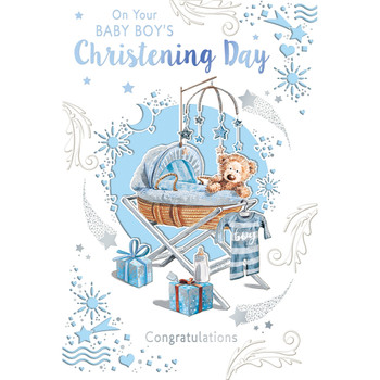 On Your Baby Boy's Christening Day Congratulations Celebrity Style Greeting Card