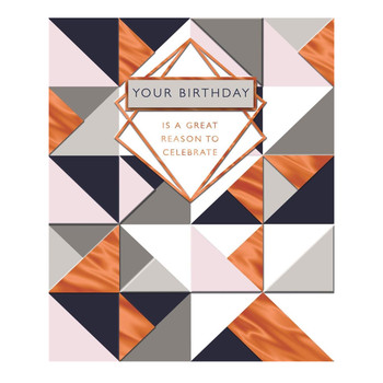 General birthday Card Geometric Foiled Design with 3D Tag