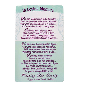 Loving Memory Keepsake Card In Loving Memory 