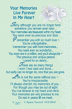 Loving Memory Keepsake Card Your Memories Live Forever In My Heart 