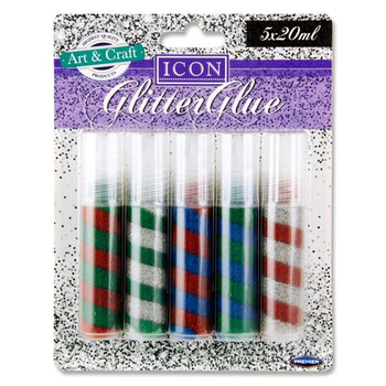 Pack of 5 20ml Rainbow Glitter Glue by Icon Art
