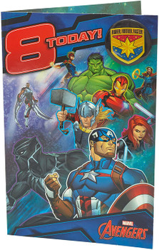 8 Today Marvel Avengers Birthday Card with Badge