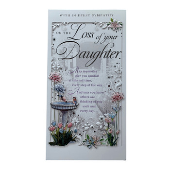 On the Loss of Your Daughter Birdbath Fountain Design Sympathy Opacity Card
