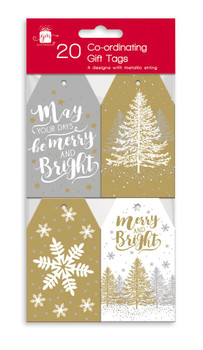 Pack of 20 Coordinating Mixed Metallics Design Christmas Gift Tag With Metalic String