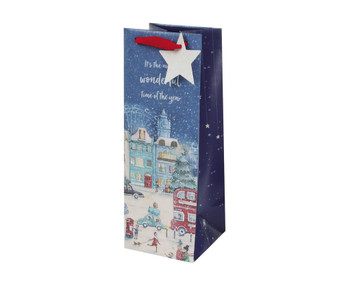 Winter Village Design Bottle Size Christmas Gift Bag