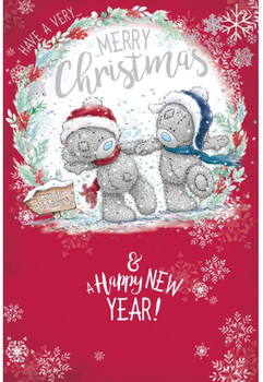 Cute Tatty Bears In Wooly Hats Design Christmas Card
