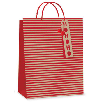 Red Kraft Stripe Pom Pom Design Extra Large Christmas Gift Bag