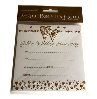 Pack of 10 Golden Wedding Anniversary Invites with Envelopes 