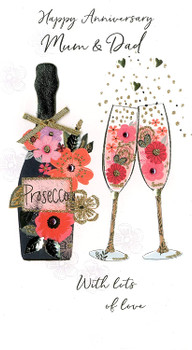 Mum & Dad Anniversary Greeting Card Hand-Finished Champagne Range Cards