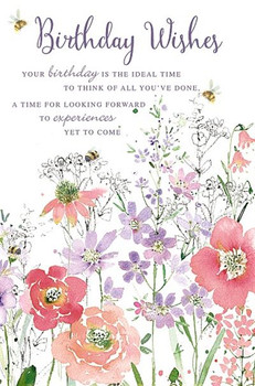 Birthday Wishes Card With Pink And Lilac Flowers
