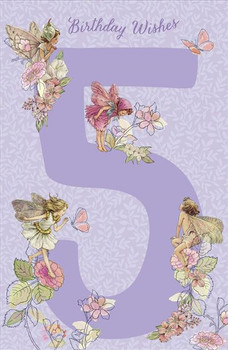 Girl's 5th Birthday Card Age 5 Flowers Fairies Holographic Finish