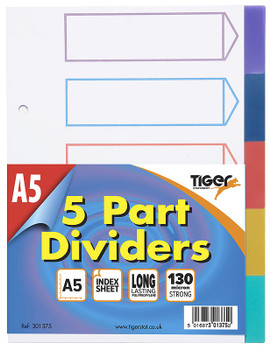 A5 5 Part Polypropylene Dividers