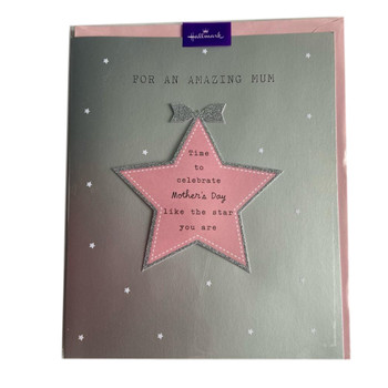 Amazing Mum Star Bow Design Silver Glitter Finished Mother's Day Card