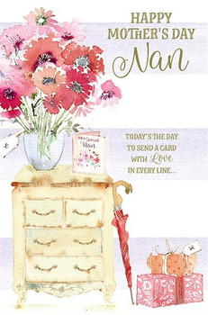 Nan Mother's Day Card Pink Flower in Vase