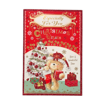 Especially For You Teddy With Stocking and Gift Design Christmas Card Especially For You Teddy With Stocking and Gift Design Christmas Card