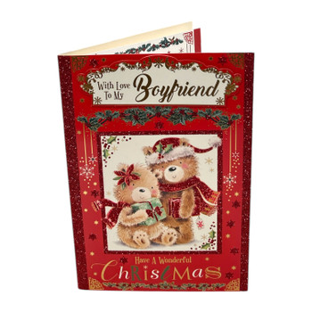 With Love To My Boyfriend Bears With Gift Christmas Card With Love To My Boyfriend Bears With Gift Christmas Card