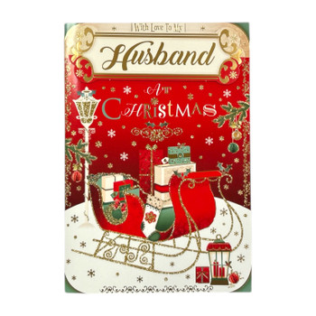 With Love To My Husband Sleigh With Gifts Design Christmas Card With Love To My Husband Sleigh With Gifts Design Christmas Card