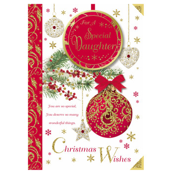 For a Special Daughter Hanging Decorative Baubles Design Christmas Card