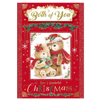 To Both of You Bears With Gift Beautiful Red Christmas Card
