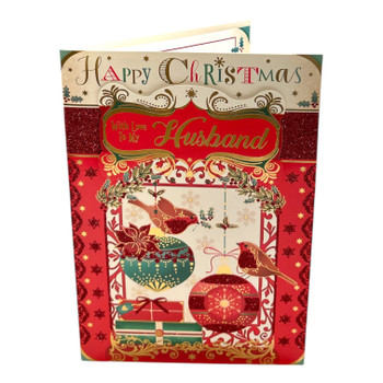 With Love To My Husband Birds On Baubles Design Christmas Card With Love To My Husband Birds On Baubles Design Christmas Card
