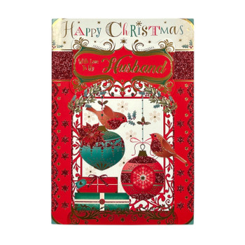 With Love To My Husband Birds On Baubles Design Christmas Card With Love To My Husband Birds On Baubles Design Christmas Card