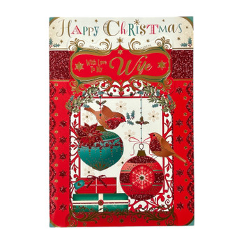 With Love To My Wife Birds On Baubles Design Christmas Card With Love To My Wife Birds On Baubles Design Christmas Card