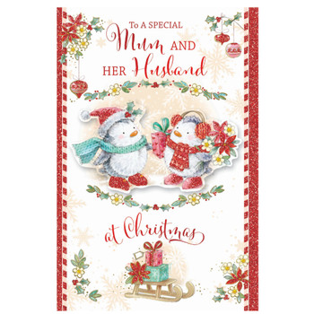 To a Special Mum and Her Husband Penguins Festive Design Christmas Card To a Special Mum and Her Husband Penguins Festive Design Christmas Card