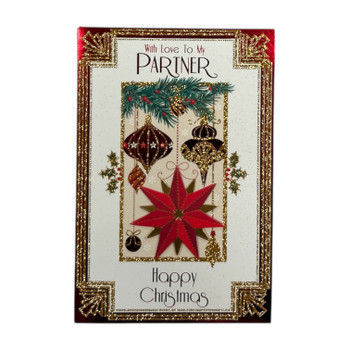 With Love to My Partner Baubles and Star Design Christmas Card With Love to My Partner Baubles and Star Design Christmas Card