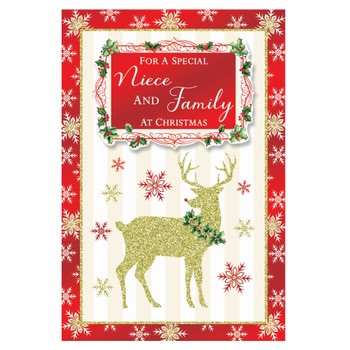 For a Special Niece and Family Golden Reindeer Festive Design Christmas Card For a Special Niece and Family Golden Reindeer Festive Design Christmas Card
